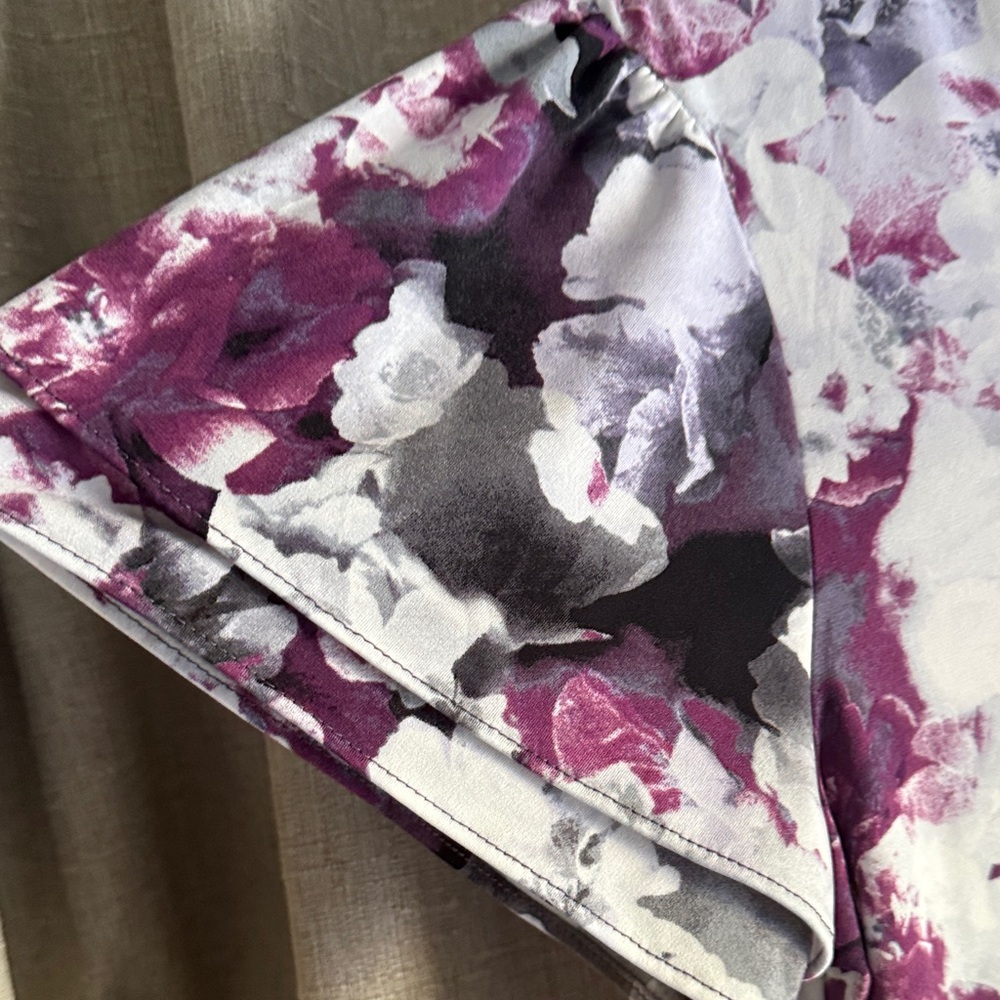 Calvin Klein Purple and Gray Floral Blouse Flatter Sleeve L - Picture 4 of 8